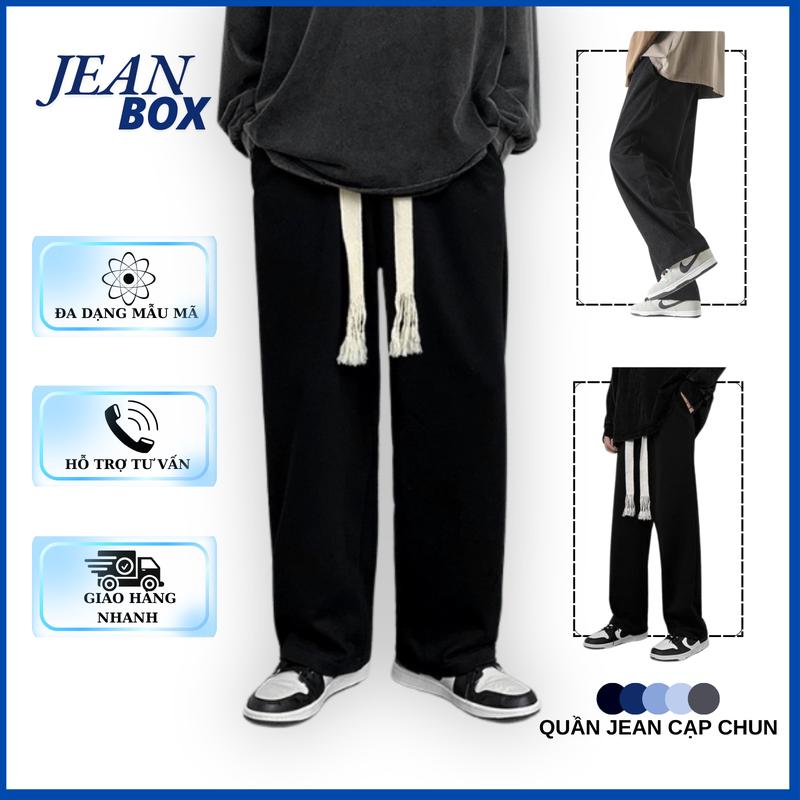 Quần jean nam nữ bigisize lưng chun MÀU ĐEN  JEAN BOX 09 dễ phối đồ , ống rộng thoải mái Menswear Pants