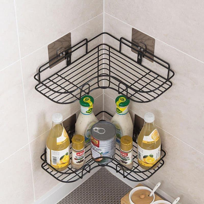 Kệ Góc Nhà Tắm Dán Tường, Kệ Để Đồ Nhà Tắm Chất Liệu Thép Không Gi - Tặng Kèm 2 Miếng Dán
