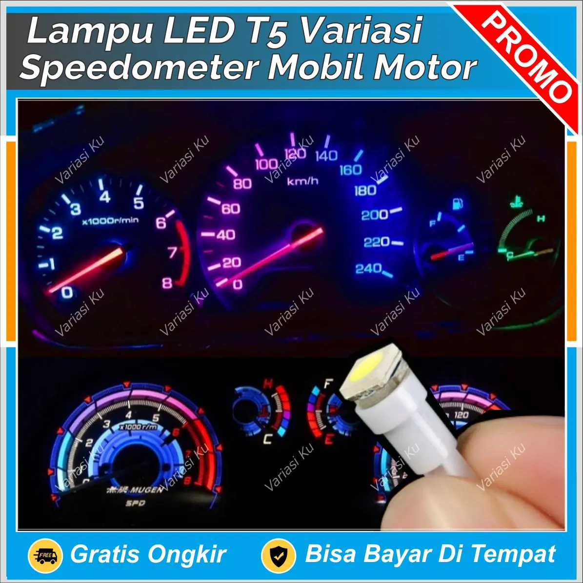 LAMPU T5 LED SPEEDOMETER SPIDOMETER PANEL INDIKATOR AC DASHBORD MOBIL ...