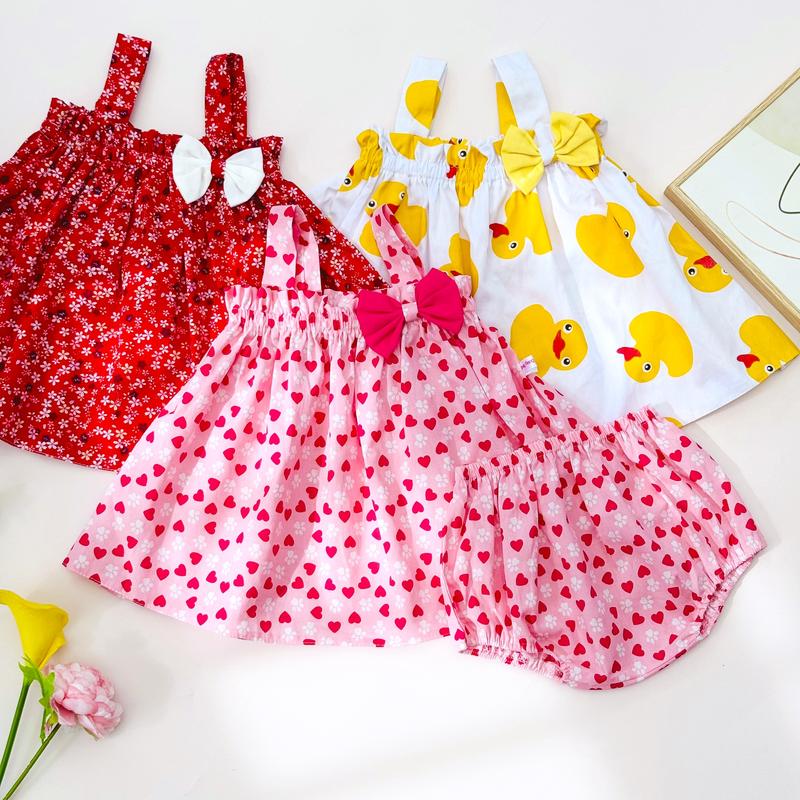 Set đồ bộ 2 dây cho bé gái 3-15kg, vải Cotton mềm mại, thoáng mát Sandal Dép Sandal 8