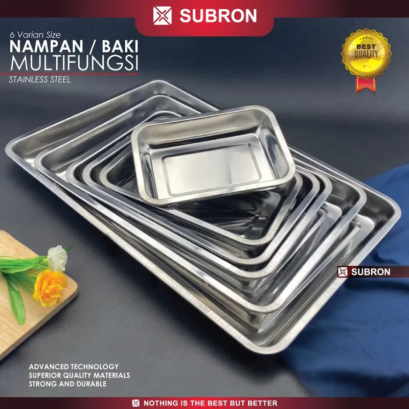 SUBRON Nampan Baki 31cm x 21cm Multifungsi Wadah Saji Makanan Stainless Tebal Kuat Sayur 4