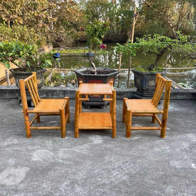 Bộ bàn trà 2 ghế bằng tre, thiết kế ghế dựa lưng, nhỏ gọn phù hợp không gian sân vườn , góc nhà hoặc hiên nhà. 1 bộ gồm bàn và 2 ghế 7