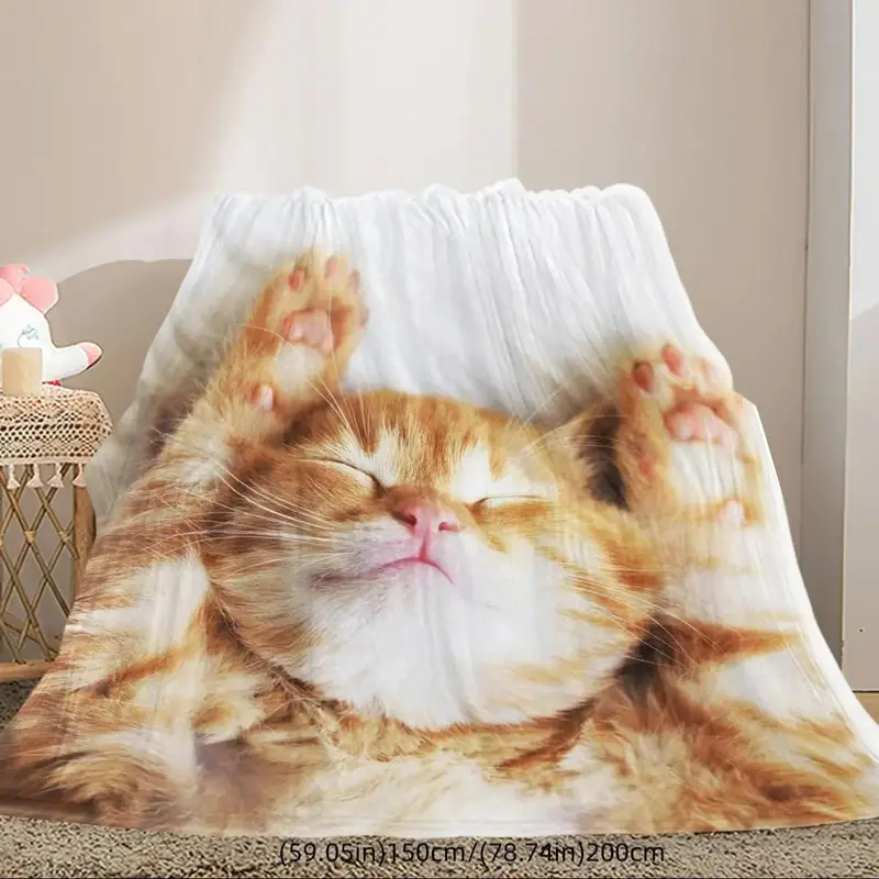 Cute Cat Pattern Blanket, 1 Count Soft Warm Throw Blanket, Air-conditioned Room Blanket, Warm Nap Blanket for Home & Office & Travel 3