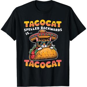 Camiseta negra con diseño abstracto 2D – estilo urbano alternativo, ideal para hombre y mujerKeshion Tacocat Spelled Backwards Camisa Taco Cat Cinco De Mayo Camiseta