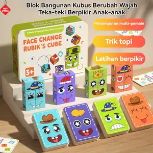 Mainan Face Changing Cube Puzzle Anak Susun Ekspresi Wajah Permainan Edukasi Ketangkasan dan Emosi Cocok untuk Anak Usia 3 Tahun ke Atas Mainan Keluarga Bonus Lonceng