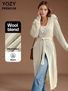 YOZY Women's Solid Belted Long Sleeve Sweater Cardigan, Casual Open Front Longline Cardigan Coat for Spring & Fall, Women's Knit Clothing for Daily Wear