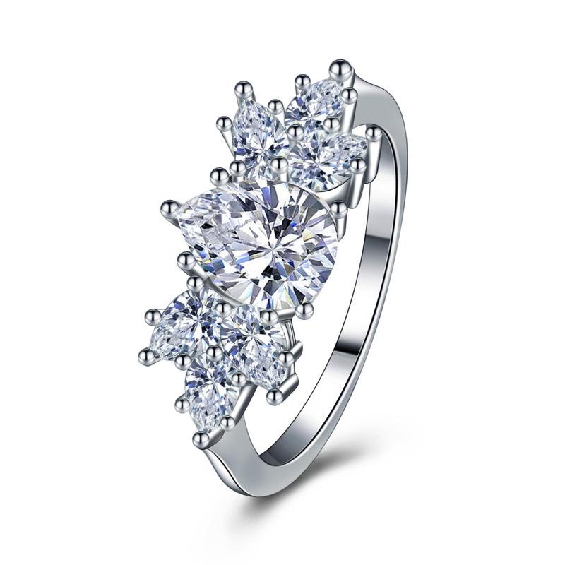 Product Introduction of Temperament Trend High-Grade Horse Eye Snowflake Ring Fashion Personality Brocade Bunch Pear-Shaped Ring Ring 6