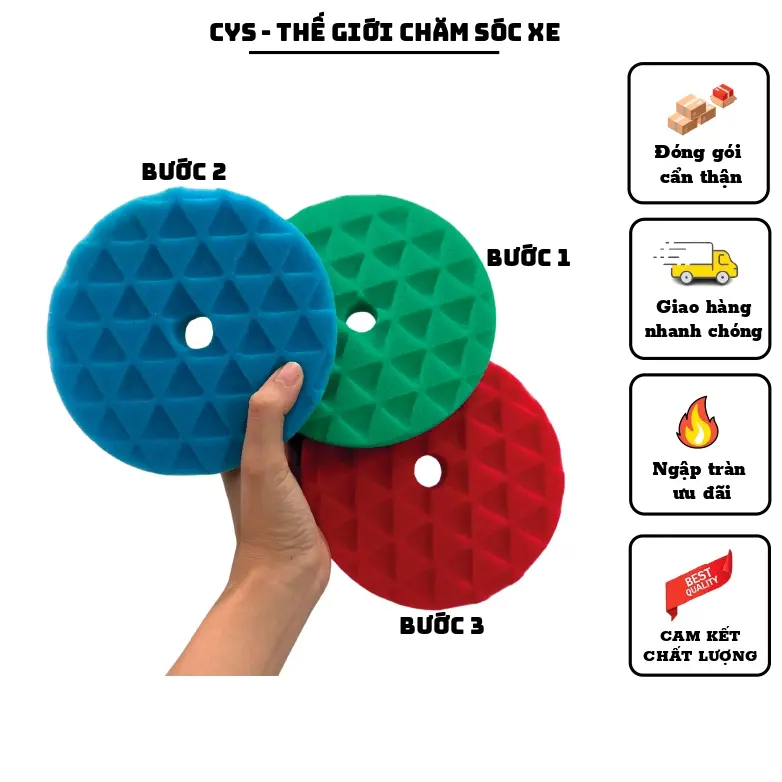 Phớt Đánh Bóng Cao Cấp, Phớt Ô Tô CAR BOY 3 Bước Riêng Biệt Cao Cấp 5 inch Phụ Kiện polishing