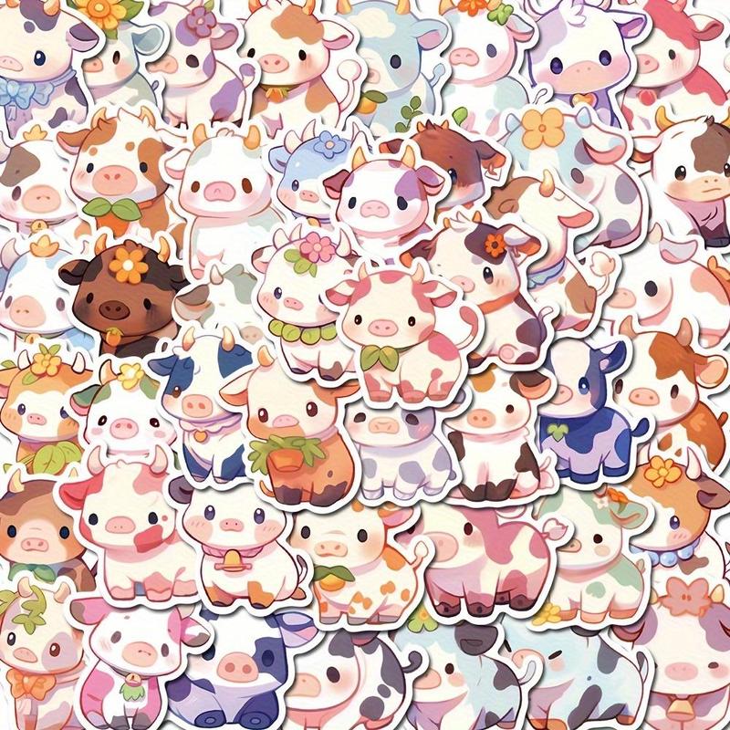 Cute Cartoon Cow Pattern Sticker, 50pcs/set Waterproof Self Adhesive ...
