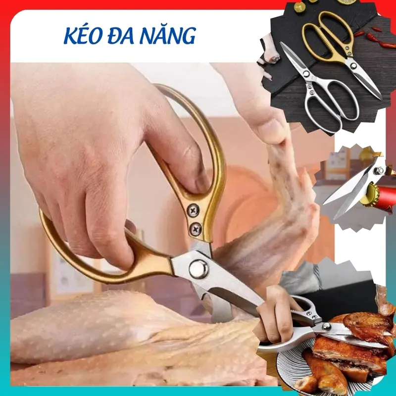 Kéo cắt thịt SK5 nhật bản đa năng chất lượng siêu bén cán kim loại cứng cáp cắt xương gà vịt, làm cá - Ahita 0