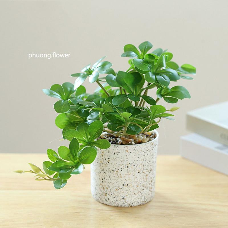 Cây thạch lam giả bằng nhựa cao cấp kèm chậu phủ sỏi để bàn trang trí decor bền đẹp sang trọng