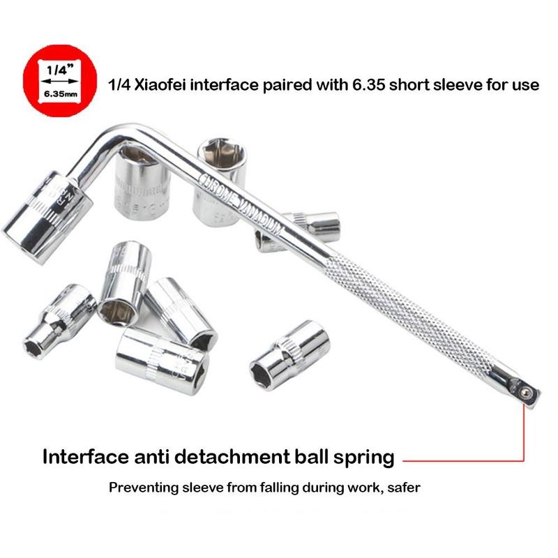 High Hardness 1/4" L-shaped Wrench Hand Tool Square Interface Socket Wrench High Torque L-shaped Spanner Mechanical Maintenance 7
