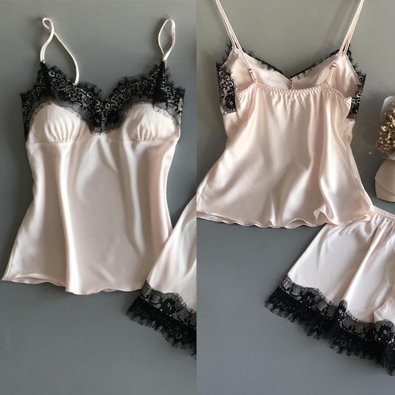 Đồ Ngủ Nữ, Không Tay, Bộ Cami Trang Trí Ren, Đồ Ngủ, Đồ Ngủ Satin, D5T4, Áo 1