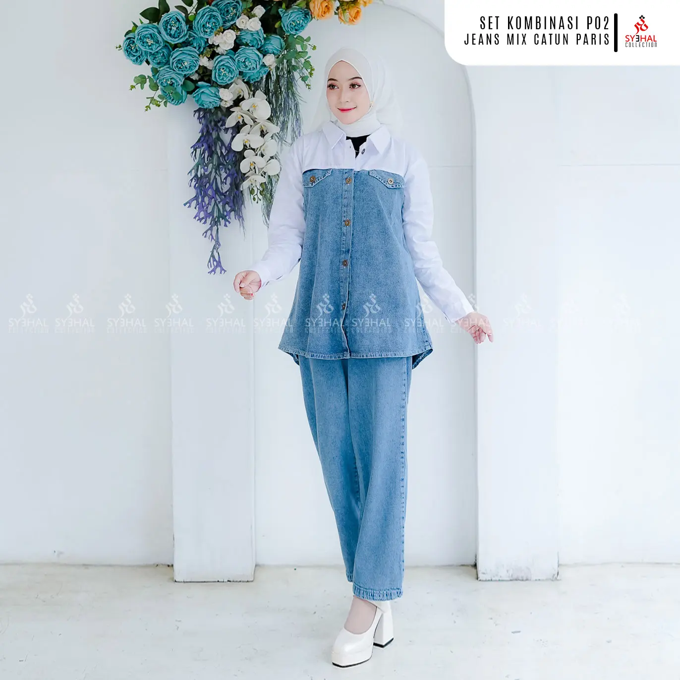 Setelan  SET-PO2 SYEHAL COLLECTION / Setelan Celana JEANS Wanita / Setcel KOMBINASI Jeans / Pakaian Wanita Dewasa Casual Panjang Baju