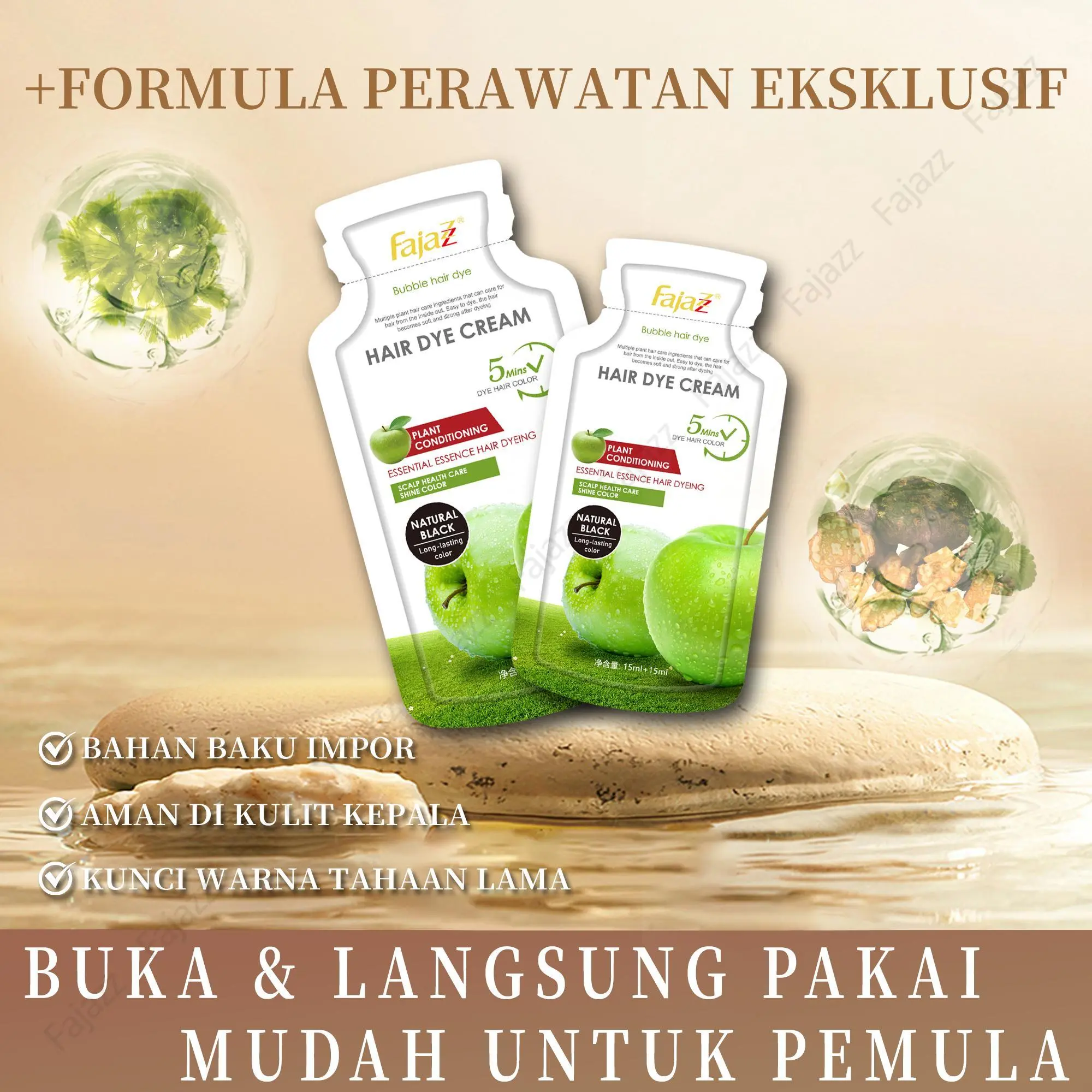 Weekly Sale【Fajazz】⑤(30ml*5=150ml)penolong yang baik untuk menutupi uban，Pewarna rambut busa dengan bahan tanaman alami, Anda dapat mewarnai rambut Anda sendiri di rumah，Hitam bisa menutupi uban，Beli 5 bungkus dan dapatkan kondisioner percobaan gratis