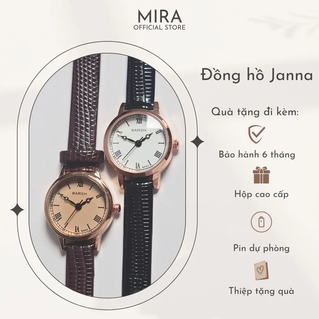 Đồng Hồ Nữ Tròn Brenna Dây Da Kiểu Dáng Thanh Lịch 22mm