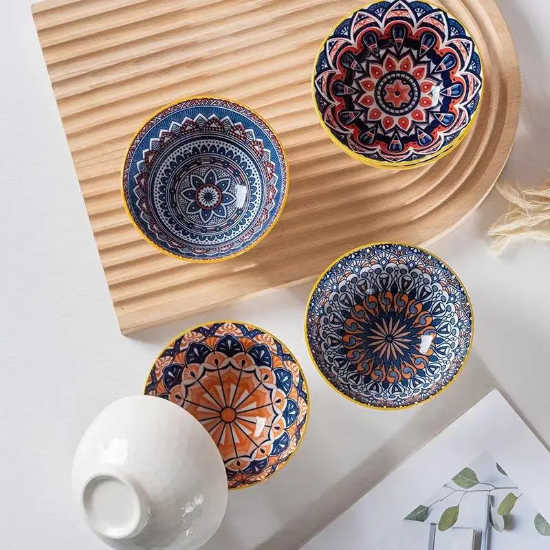Boho Style Ceramic Tableware Set, Including Bowl & Plate & Spoon & Chopsticks & Gift Bag, Household Tableware Set for Home Kitchen Dining Room 5