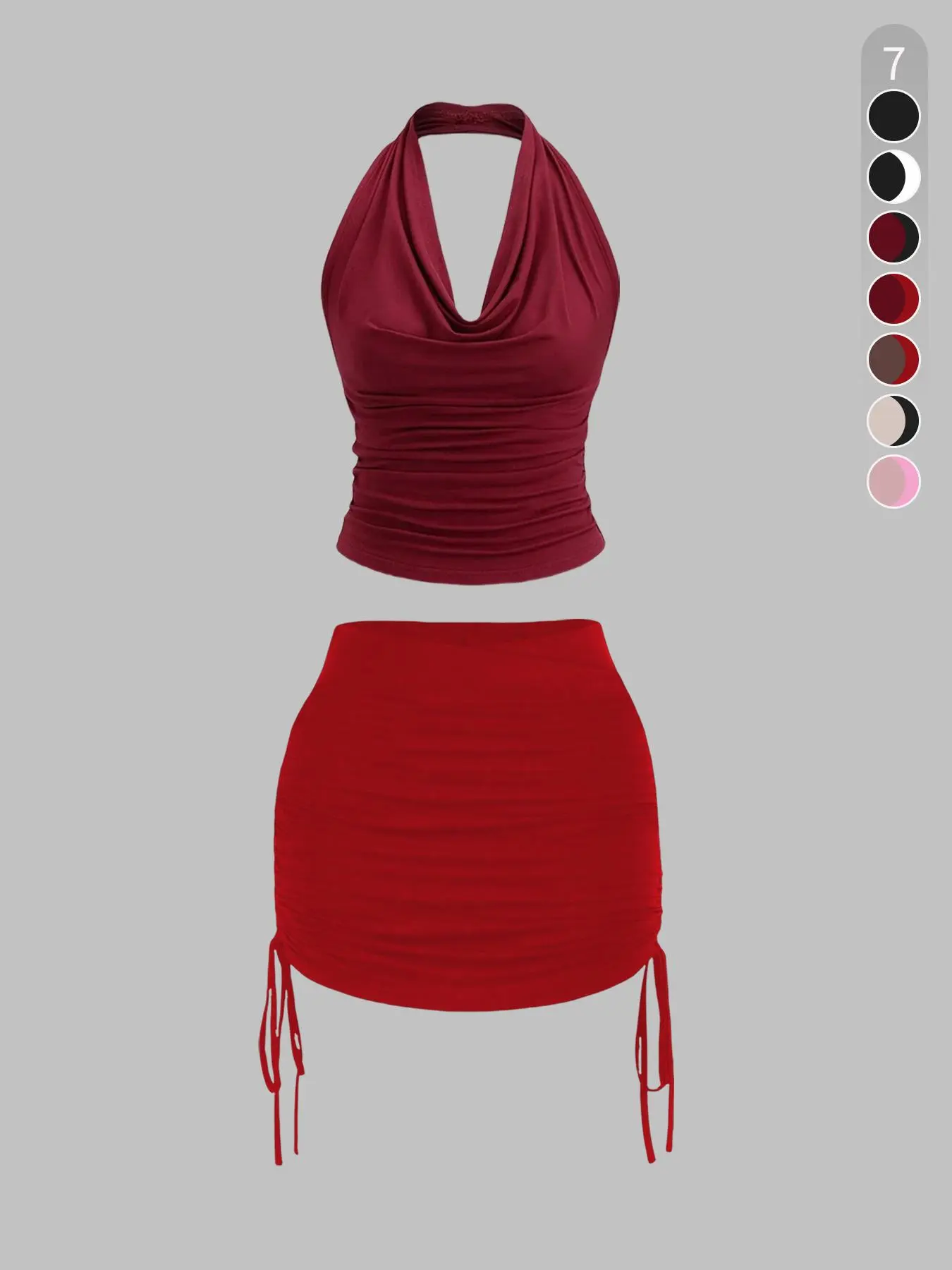 Two-Piece Set Women's Solid Color Crop Tank Top & Side Ruched Skirt, Casual Fashion Cozy for Daily Outdoor Wear, Ladies Clothes for Summer, Suits