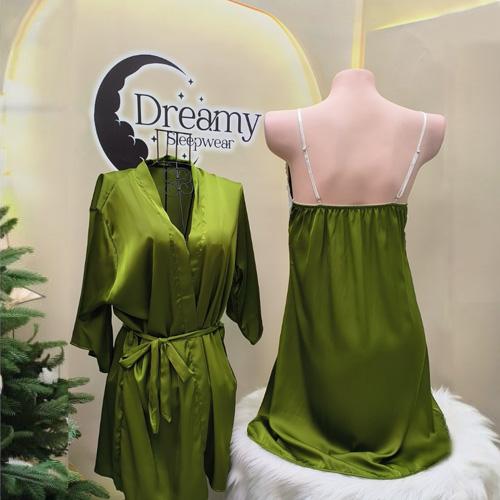 COMBO áo choàng ngủ lụa kèm váy hai dây xòe sang trọng Dreamy - CDS25 Nữ nhiều màu  Women Dress Kem Ren 3
