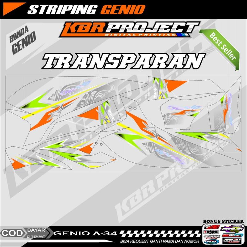 GENIO STIKER SRTIPING PREMIUM MOTOR KEREN STIKER LIS VARIASI GENIO STIKER MOTOR HONDA DESAIN RACING A.34 HOLOGRAM TRANSPARAN BISA COD Motorcycle 5