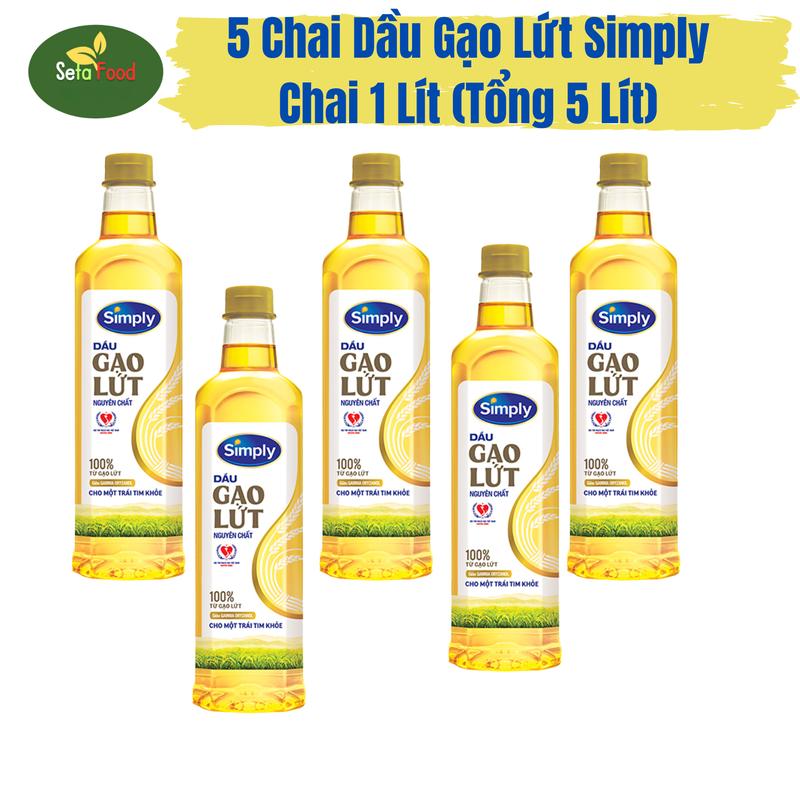 Dầu ăn Simply Combo 5 Chai dầu gạo lứt simply 1 lít (tổng 5 lít) chiết xuất từ gạo lứt nguyên chất haidangdoo dầumỡ nguyên chất 100% không cholesterol