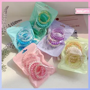 KIYOWO Ikat Rambut Kabel Spiral 6PCS Motif Transparan Bintang Bulat Solid Jelly Gaya Fashion Korea Import AR221