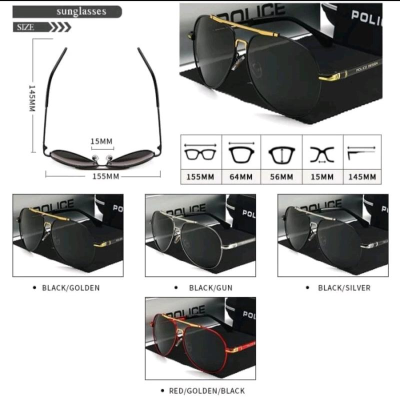 Kacamata Aviator polis Pria wanita polarized anti silau seri 758 Lensa Sunglasses Black 2