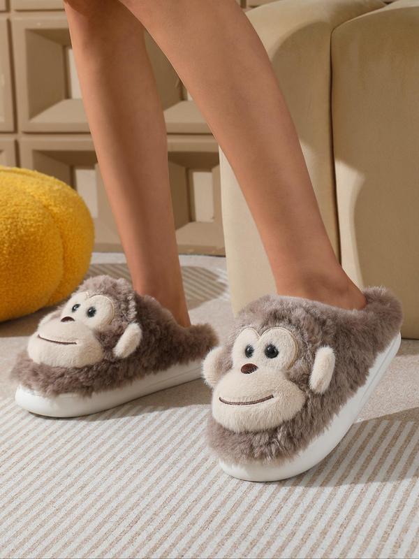 Women's Cute Cartoon Monkey Design Plush Slippers, Casual Soft Comfortable Home Slippers, Warm Slippers for Indoor & Outdoor Use for Fall & Winter, Girl 2