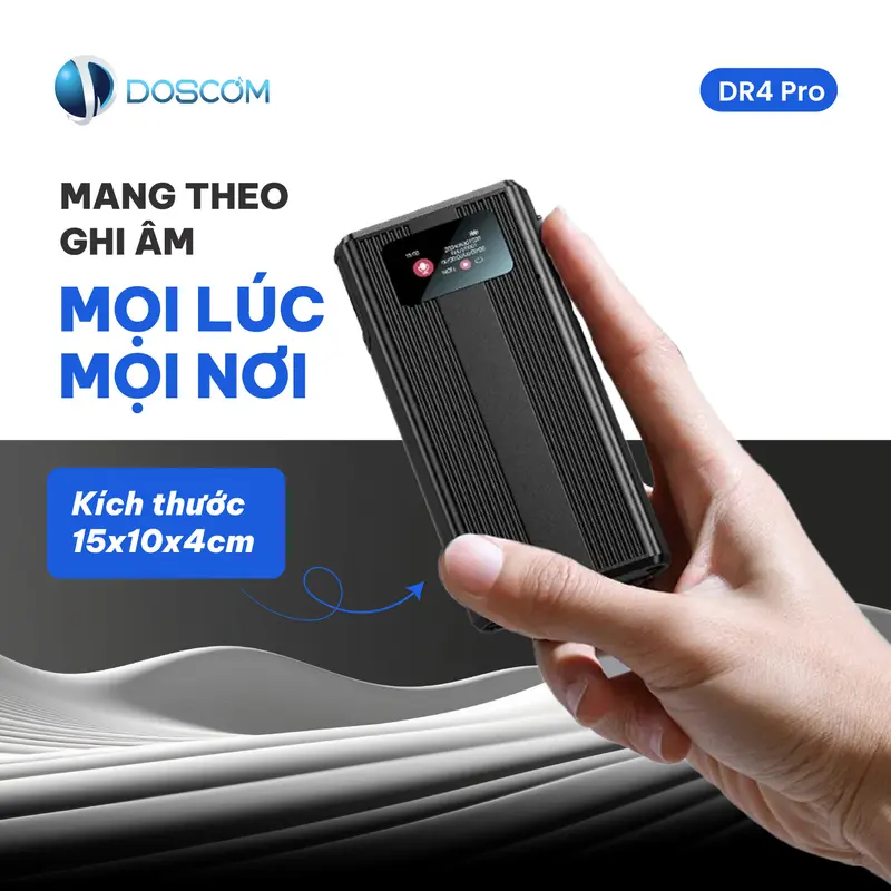 Thiết Bị Ghi Âm Thế Hệ Mới DR4 Pro DOSCOM D - Ghi Âm Liên Tục Thời Gian Dài, Chât Lượng Âm Thanh Sắc Nét máy  nhận diện giọng nói 8