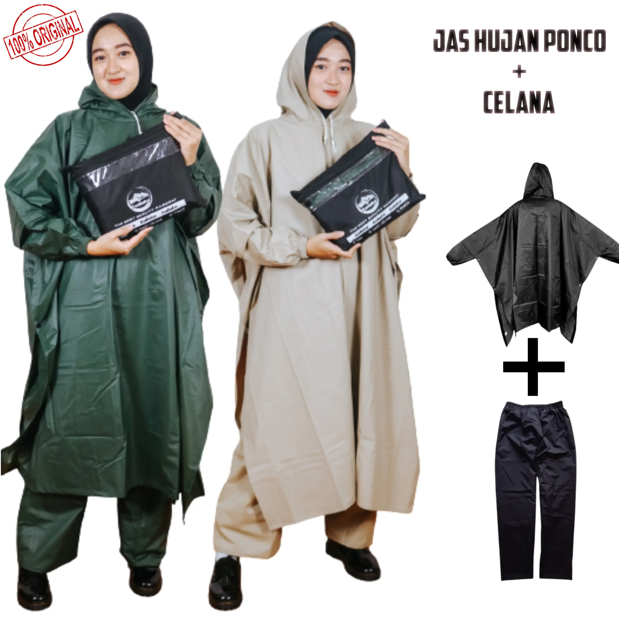 Jas Hujan Raincoat Ponco Lengan Jumbo Setelan Pria Wanita Dewasa Mantol Mantel Jas Ujan Poncho Bahan PVC Semi karet anti rembes anti sobek travelling ponco lgn biru xxl