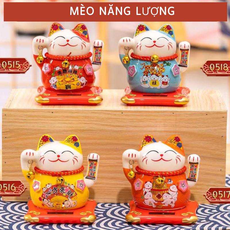 Mèo Thần Tài Năng Lượng Vẫy Tay 11 cm Nhiều Màu Để Ô tô Bàn Làm Việc..Mèo Phong Thủy Gốm Sứ Cao Cấp Decor Phòng, Trang Trí Nhà Cửa