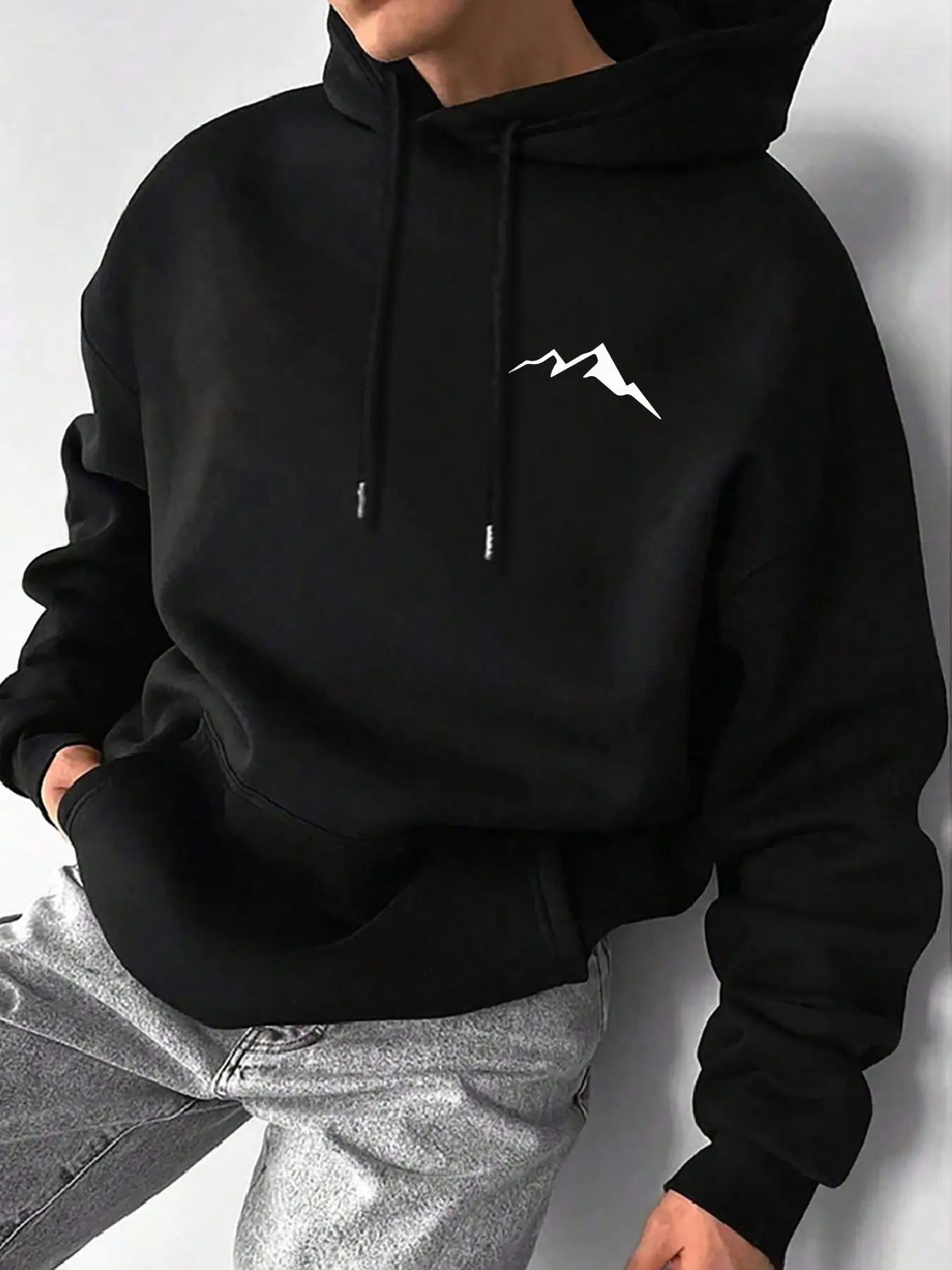 Men's Mountain Print Drop Shoulder Hoodie, Fashion Casual Regular Fit Drawstring Pocket Hooded Sweatshirt for Daily Holiday Outdoor Wear, Men Clothes for Fall & Winter, Clothing