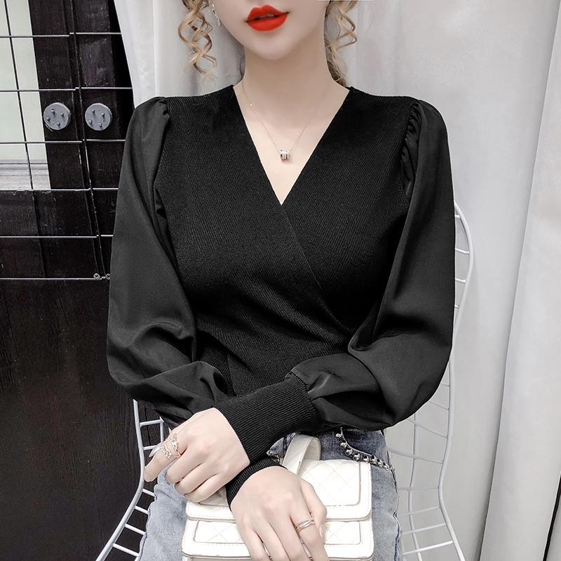 Áo Sơ Mi Tay Bong Bóng Thanh Lịch, Thanh Lịch, Mùa Xuân Và Mùa Hè, Mới, Cổ Chữ V, Voan, Khâu, Đan, Eo, Áo Sơ Mi Dài Tay Nữ Top Women Shirt Trắng