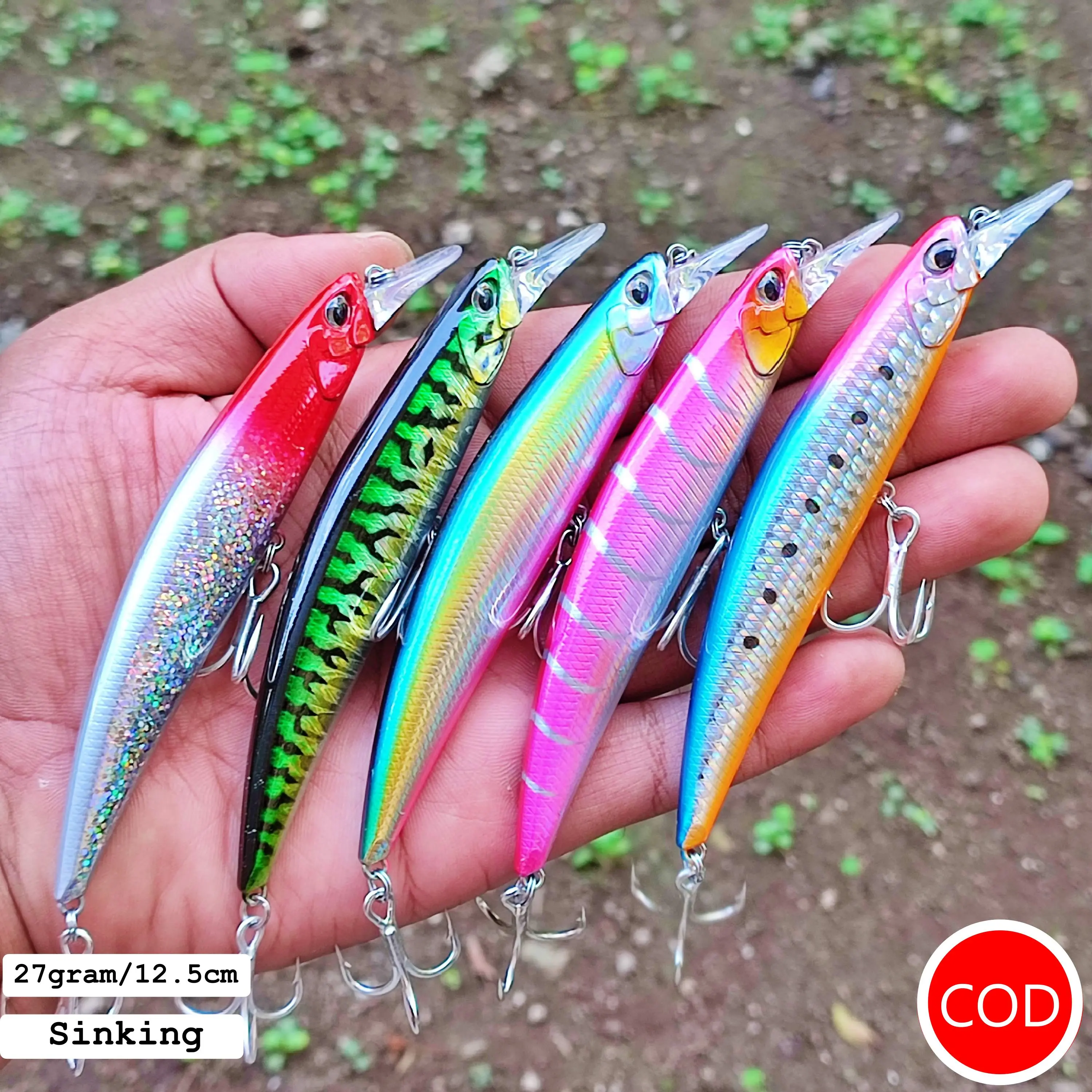 Minnow 27gram/12.5cm Umpan Pancing Casting medium Biru Pipi merah Lure