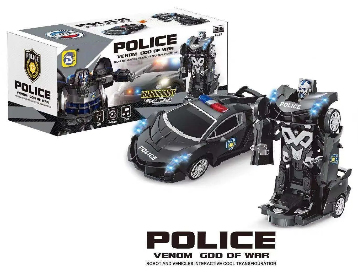 2 in 1 Boy Toy Robot Electric Universal Deformation Police Car with Light Music Model Christmas Toy Kids Boy Birhtday Present Gift Car Robot