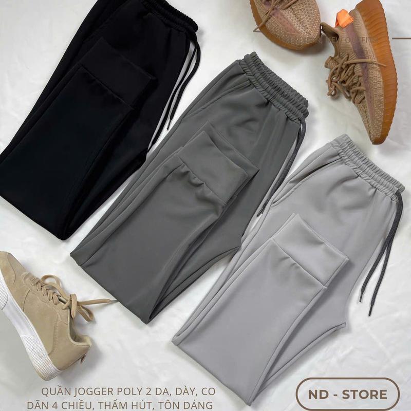(Combo 2) Quần JOGGER Poly 2 Da Nam Cao Cấp ND - STORE, Chất Dày Dặn, Co Dãn 4 Chiều, Mềm Mịn, Tôn Dáng, Thoáng Khí Thoải Mái Vận Động, Kiểu Dáng Basic, Tập Gym Sport, Tập Thể Dục Thể Thao - Đen, Xám, Ghi Trắng Bigsize từ 40kg đến 100kg