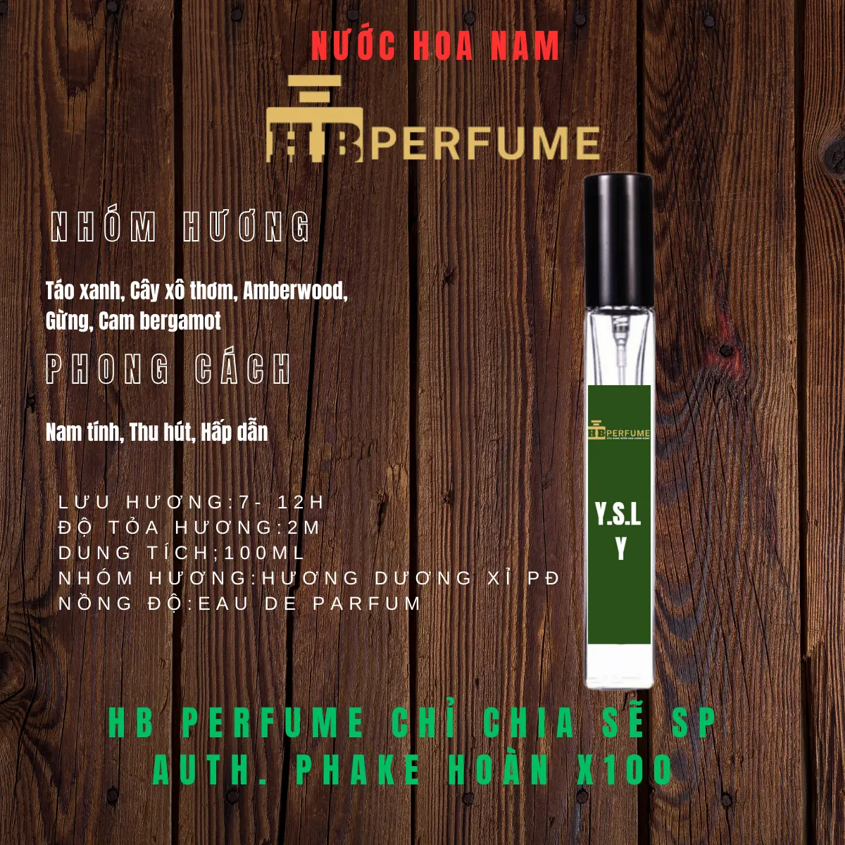 [Chuẩn Auth]HB Perfume. 10ml Y ÉT EO bản Y  E.D.P. Nước hoa nam. Phake đền 100tr