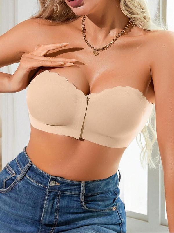 Women's Solid Wireless Strapless Bra with Transparent Straps, Breathable Comfortable Push Up Bra, Women's Lingerie for All Seasons 6