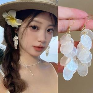 Anting-anting Cangkang Rumbai, Panjang, Klip Telinga Baharu 2025, Untuk Wanita, Bertindik, Berlebihan, Sangat Elegan, Gaya Pantai, Anting-anting Gaya Resort Earrings Jewelry