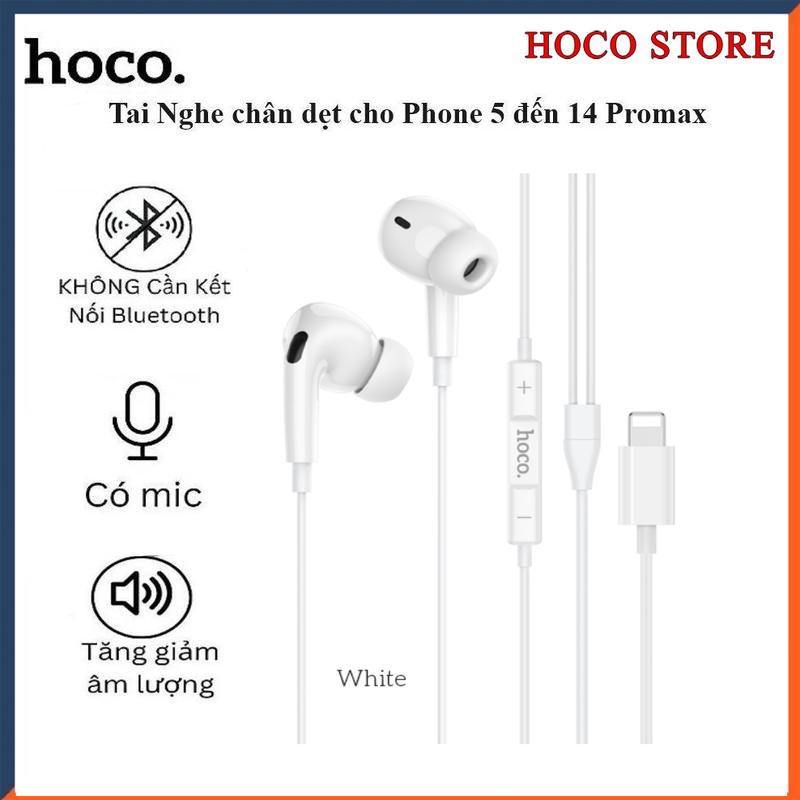 Tai Nghe IPhone 14 13 12 11 pro max chân dẹt chính hãng, Hoco M111 Pro cắm dùng trực tiếp, không cần kết nối bluetooth, hỗ trợ nghe gọi mic cho điện thoại  ip 6 7 8 Plus X Xr Xs max 11 12 13 14 pro max - bảo hành 12 tháng- bảo hành 1 năm