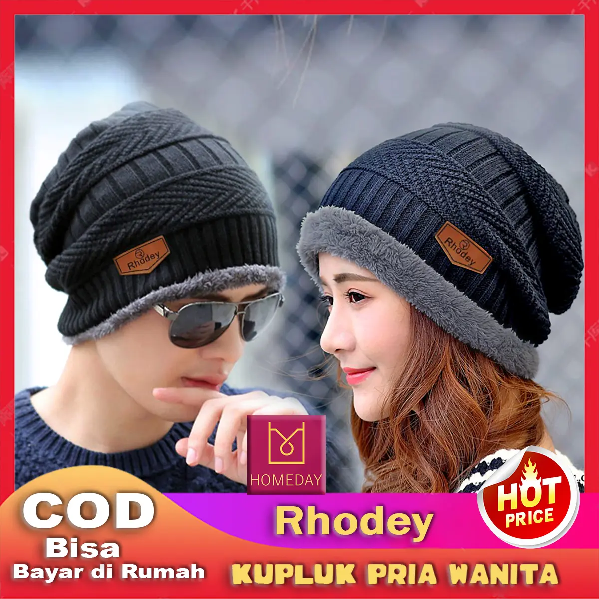 Rhodey Topi Kupluk Pria Wanita Wool Dewasa Rajut Bulu Wol Hangat Outdoor Beanie
