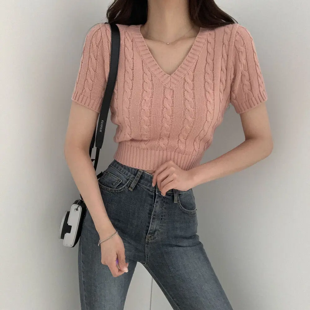 Malin Summer Top Crop - Knit Korean Style - Atasan Wanita Rajut - TM (5A77)