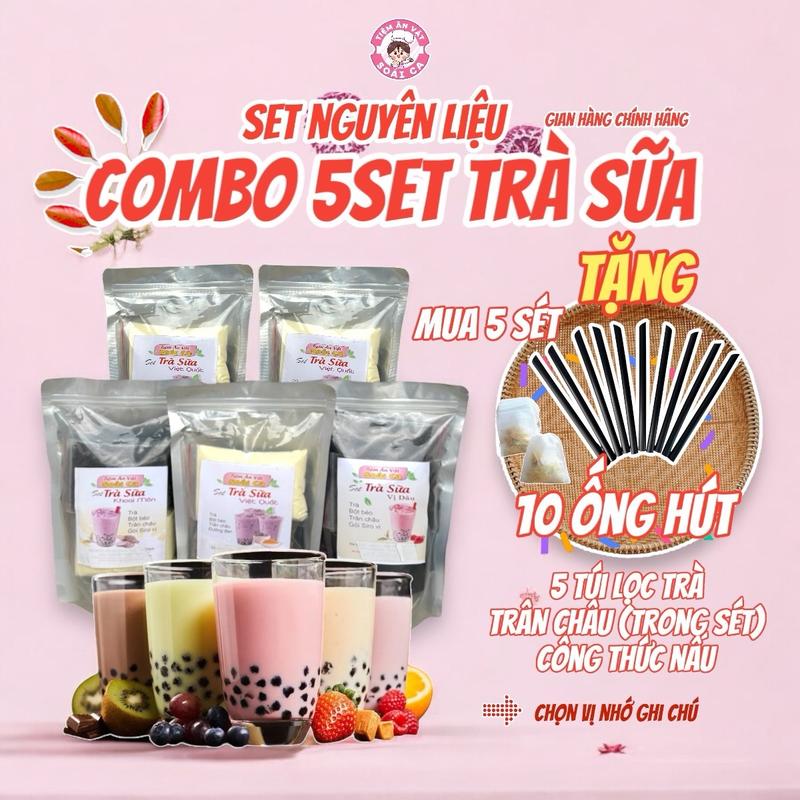 5SET TRÀ SỮA 5 VỊ MIỄN SHIP-Set trà sữa tự  nấu-( Tặng Kèm công thức nấu , tặng 10 ống hút và 5 túi lọc trà và chân trâu trong sét) Chua