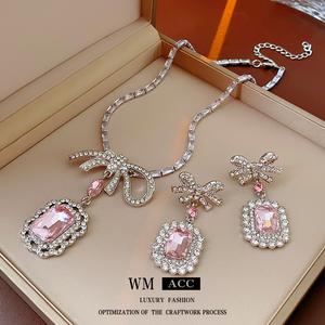 Kalung Ikatan bentuk rama-rama, bertatah zirkon dan kristal, rantai tulang selangka yang elegan dan serba boleh, Fesyen, mampu milik, barang kemas mewah