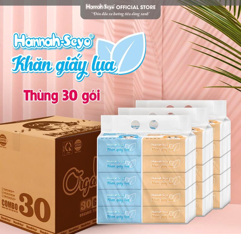 Thùng 30 gói Khăn giấy ăn rút XANH VIỆT Hannah-Seyo thấm hút vệ sinh tốt lau miệng lau tay gói nhỏ bỏ túi