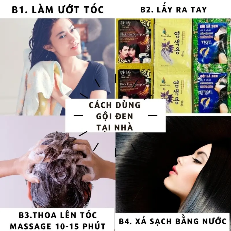 Dầu gội đen tóc 1 GÓI - Phủ bạc tại nhà đen tóc Gội là đen tigi, nhân sâm Hàn 6