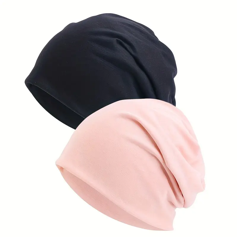 2pcs Soft Polyester Slouchy Beanie Hats for Women - Stretchy, Breathable Ear Warmer Headscarf Caps in Black & Gray - Hand Washable, Ideal for Postpartum Recovery & Chemo Patients 5