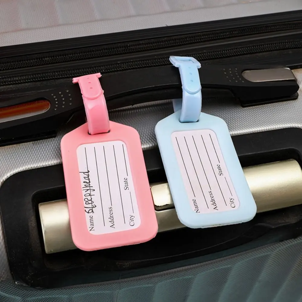 Portable Macaron Color Name Luggage Tag PVC Luggage Shape Airplane Suitcase Tag Solid Color Baggage Name Tags Boarding Pass Holiday Travel