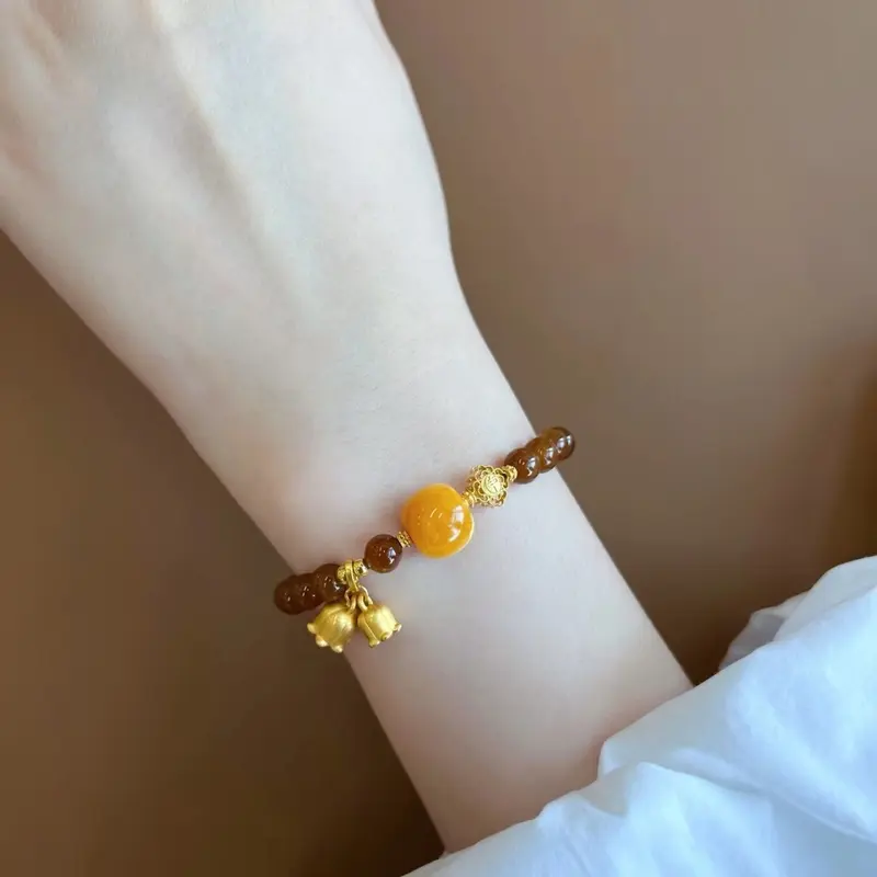 Vòng Tay Hoa Huệ Caramel, Thiết Kế Đơn Giản, Làm Bằng Sáp Ong Và Giả Ngọc Bích Hetian, Thích Hợp Để Phát Sóng Trực Tiếp, Hàng Mới Về 2