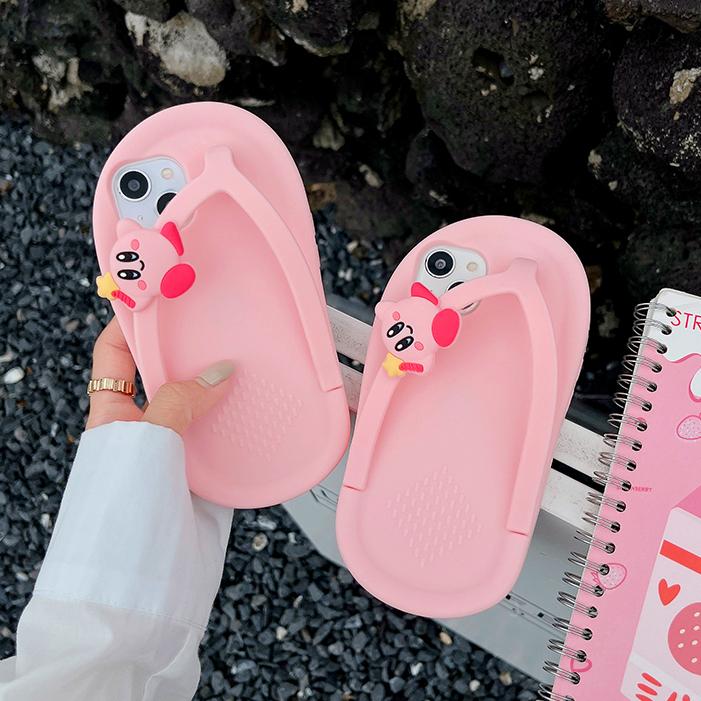 Dép Kirby màu hồng 3D độc đáo dép xỏ ngón Ốp Điện Thoại tương thích với iPhone 14Plus 13 12 Mini 11 Pro Max X Xs 7 8 Plus nắp lưng silicon chống vỡ